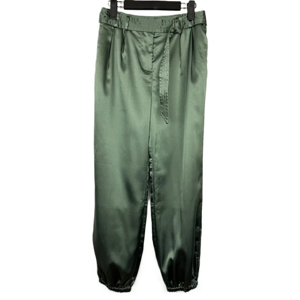 Anthropologie Maeve Parachute Satin Jogger Belted Green Pants  Size 2 - Picture 2 of 11